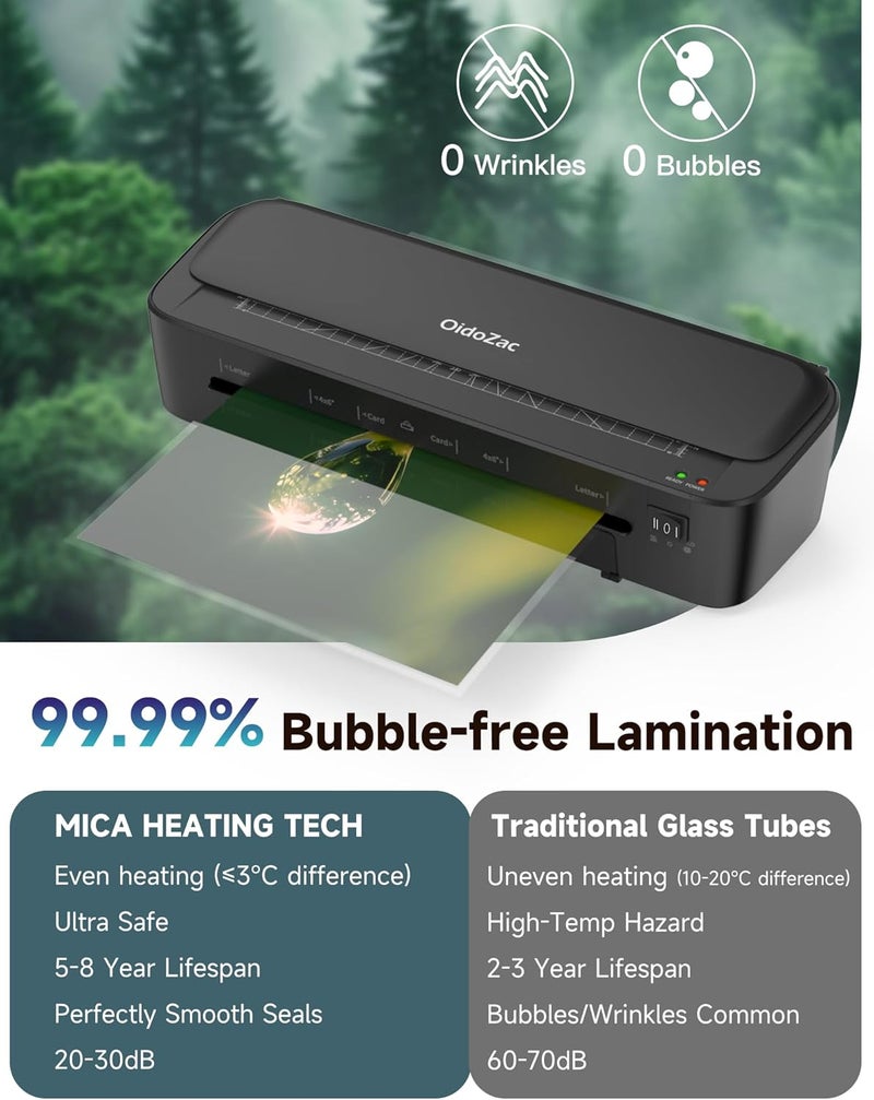 OidoZac Laminator Machine, 11 in 1 Laminating Never Jam Technology with 36 Laminating Sheets, 9 Inch Thermal Laminator A4 Laminating Machine Hot & Cold Mode for Home Office School Black - Image 3